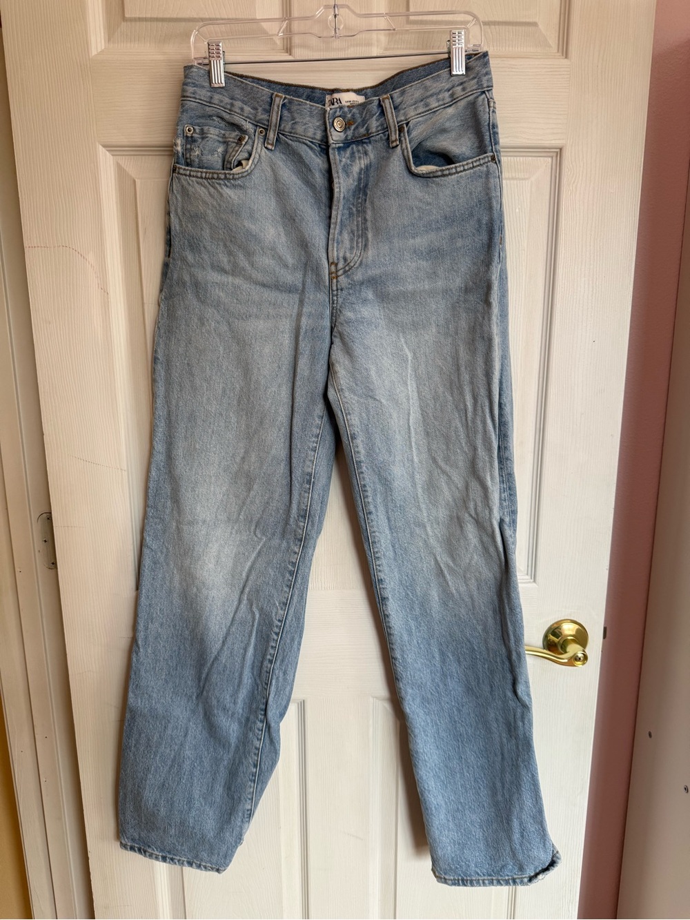 Zara Light Blue High-Rise Straight Leg Jeans